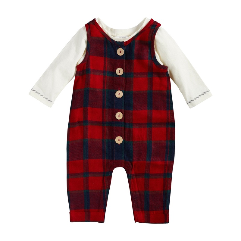 TARTAN BABY OVERALL SET