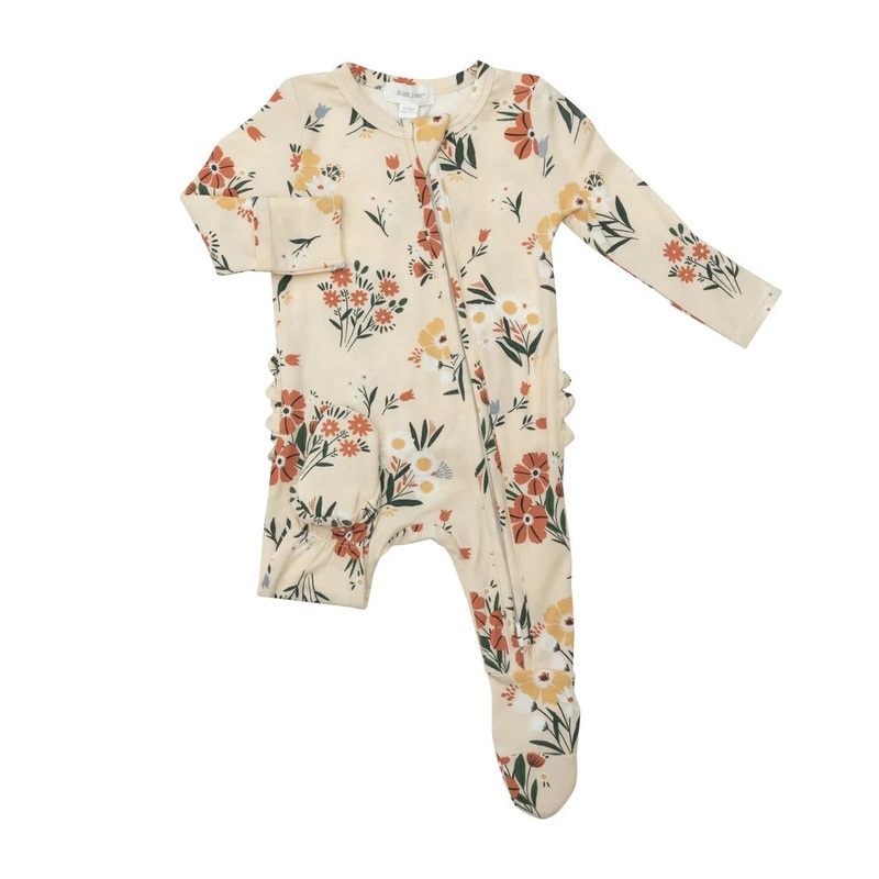 Bamboo Ruffle Back Zipper Footie – Garden Floral