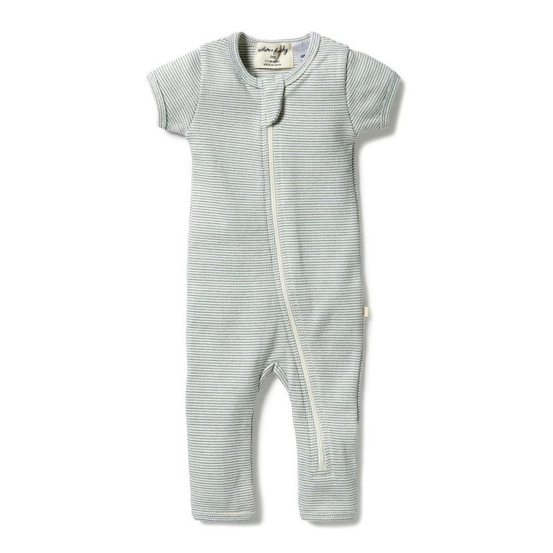 Wilson+Frenchy Organic Cotton Striped Short Sleeve Zipsuit – Bluestone (6-12 Months, 8-10 Kg)