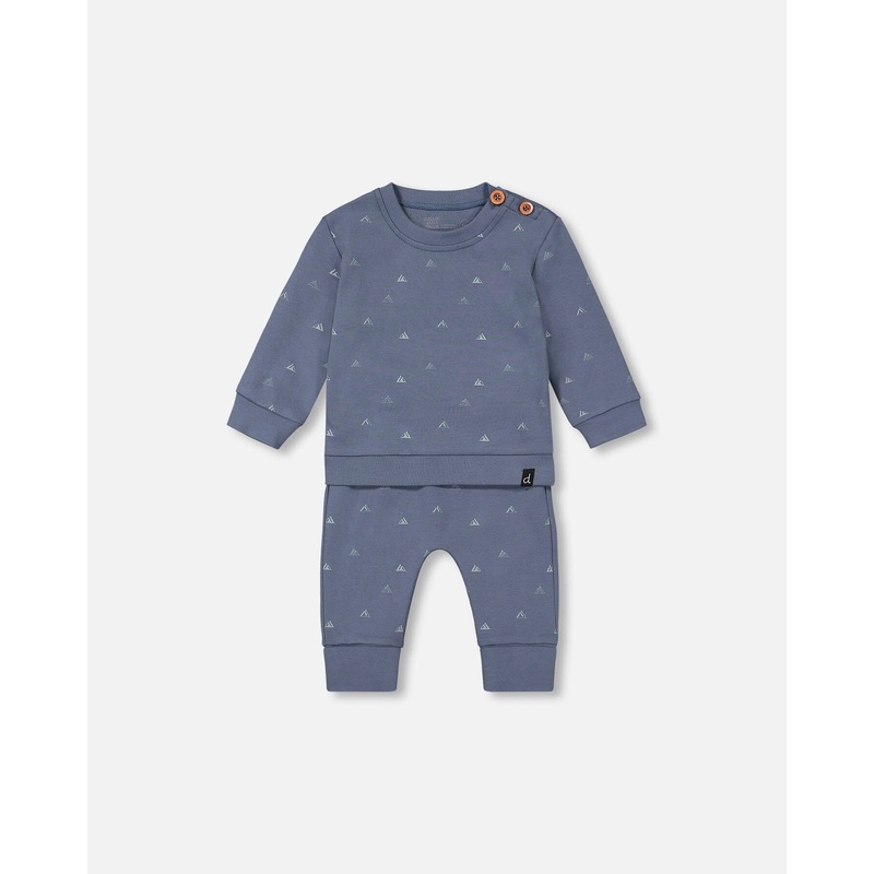 Organic Cotton French Navy Little Mountains Top & Pants Set
