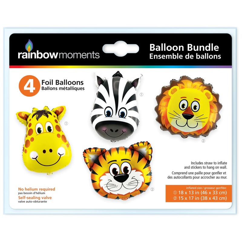 Rainbow Moments – Foil Balloons | Animals | 4 Pack