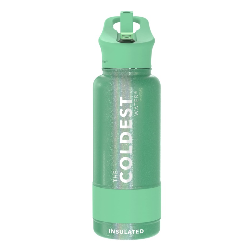 The Coldest Water – Straw Sports Bottle – 946ml – 32 OZ – Green Aurora Glitter
