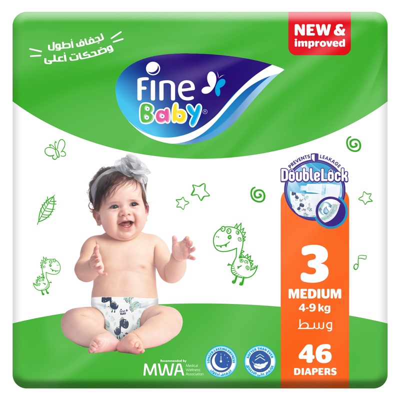 Fine Baby – Double Lock Diapers Size 3 Medium | 4-9 kg |  46 Count