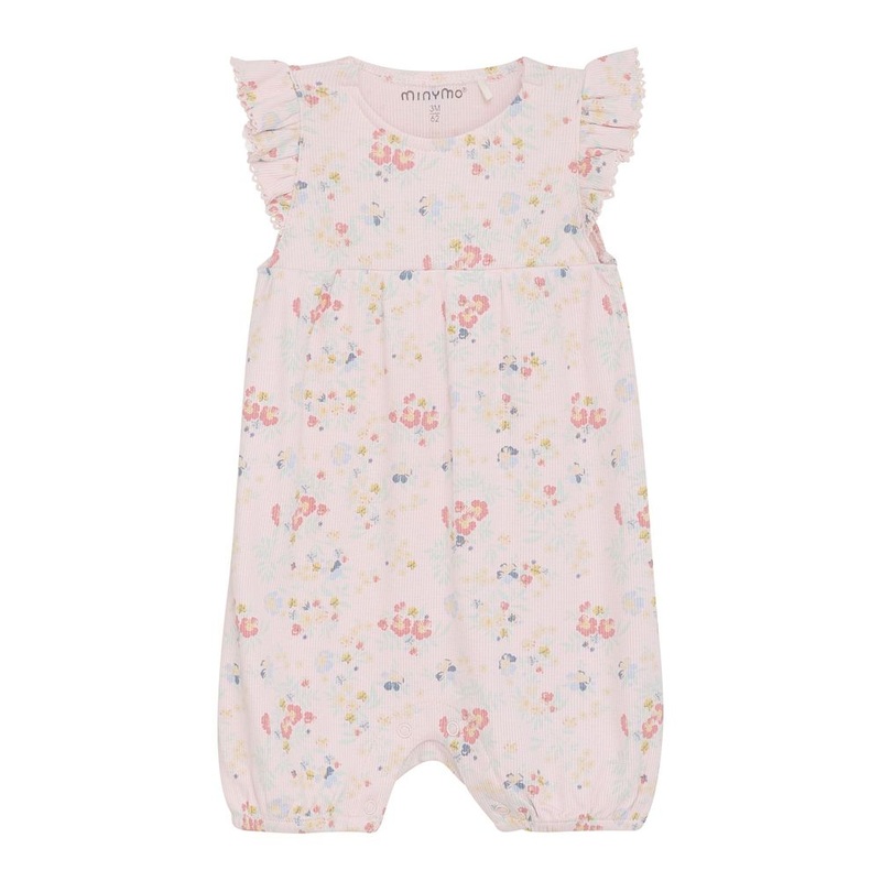 Minymo Ribbed Short-Sleeve Romper – Rose Quartz