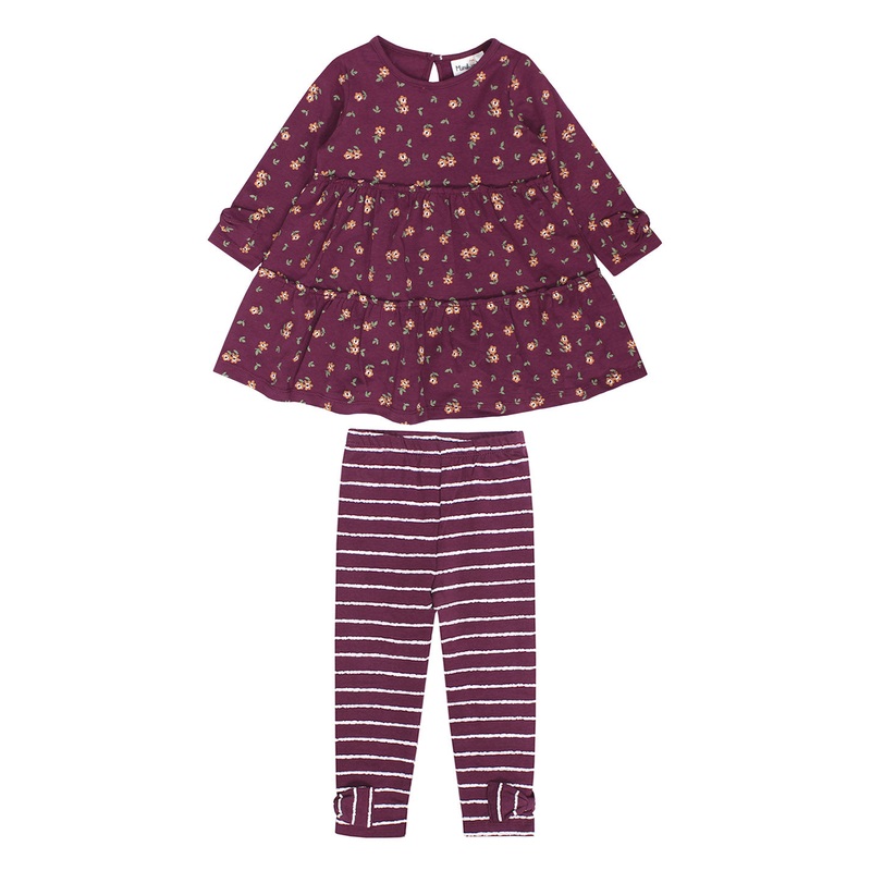 FLORAL PRINT TIER TUNIC W/ STRIPE LEGGING