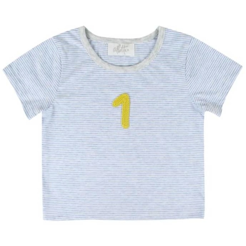 1ST YEAR  BIRTHDAY BLUE STRIPE TSHIRT
