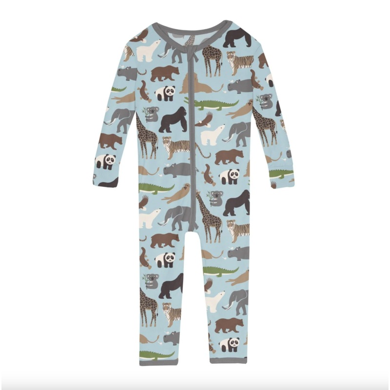KICKEE PANTS PRINT SINGLE ZIPPER CONVERTIBLE SLEEPER – SPRING SKY ZOO