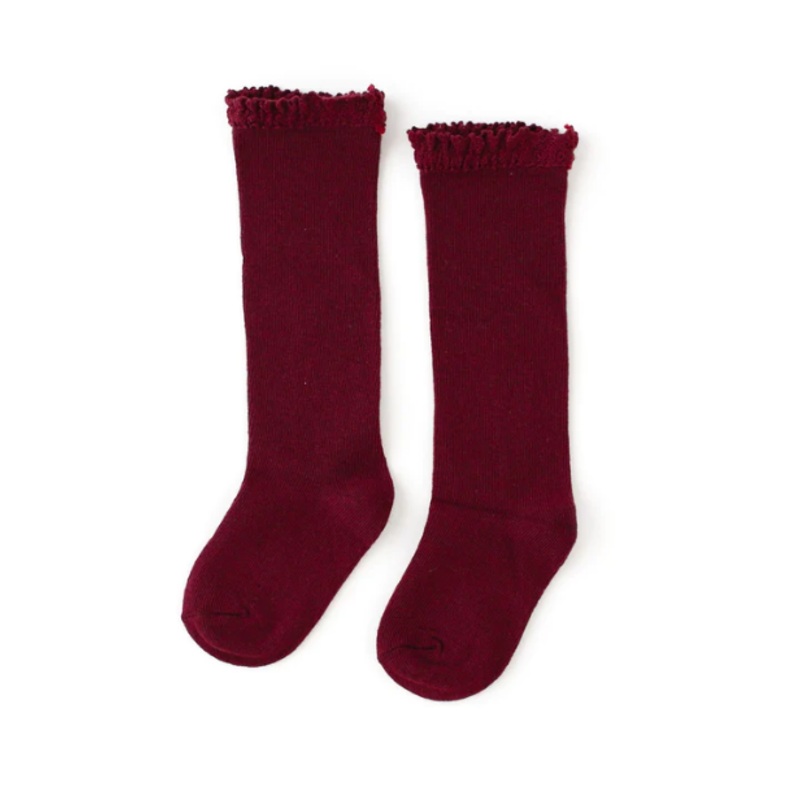 WINE LACE TOP KNEE HIGH SOCKS