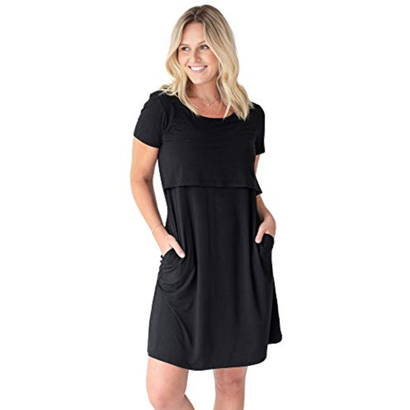 Kindred Bravely Eleanora Bamboo Maternity & Nursing Lounge Dress, Medium, Black
