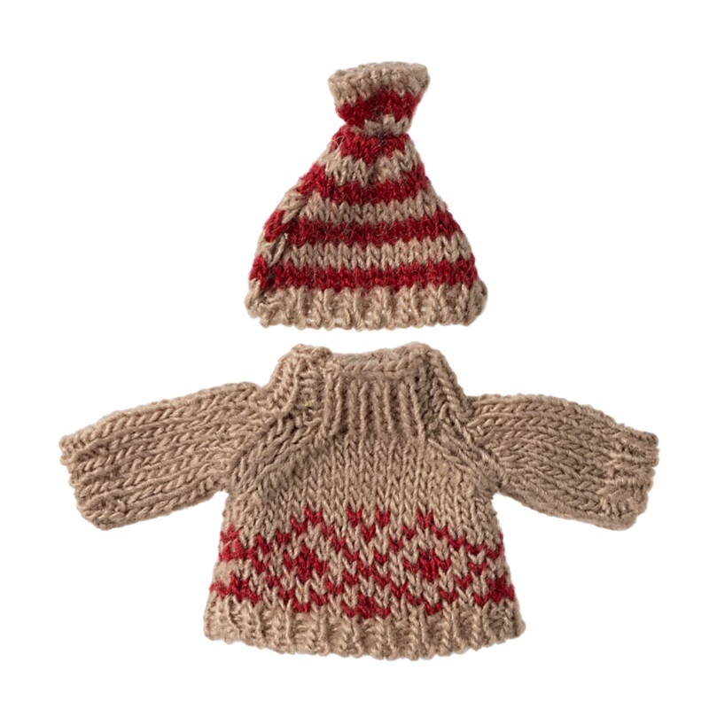 MAILEG KNITTED SWEATER AND HAT, MUM MOUSE