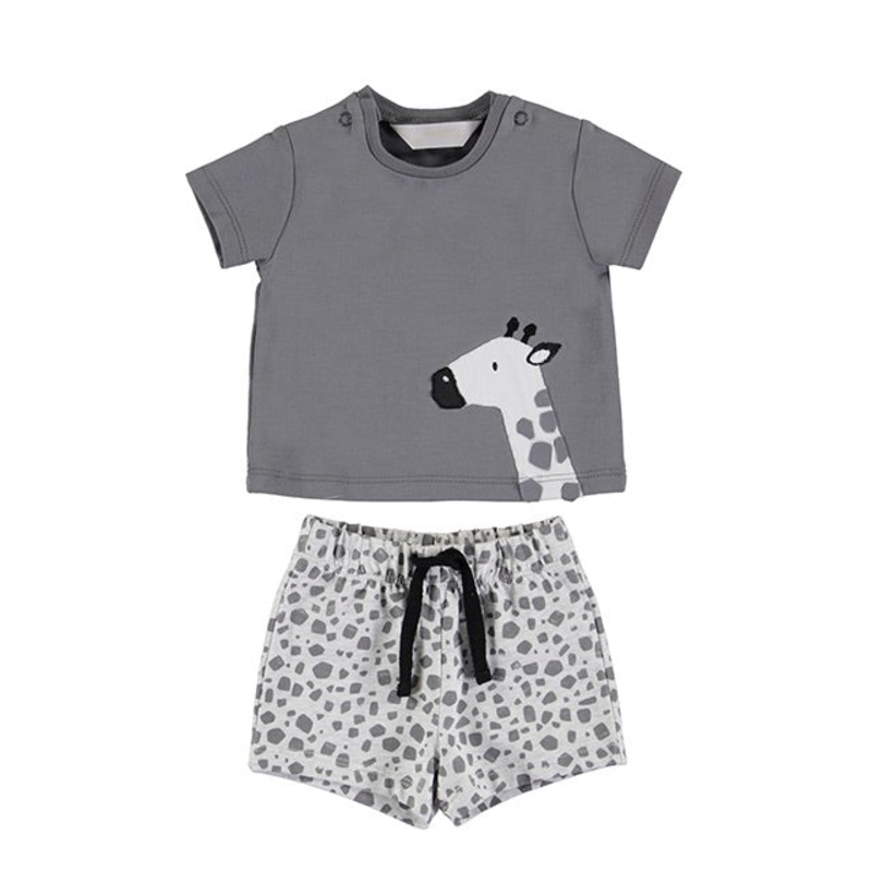 Newborn Boy Safari Short Set – Gray Shirt