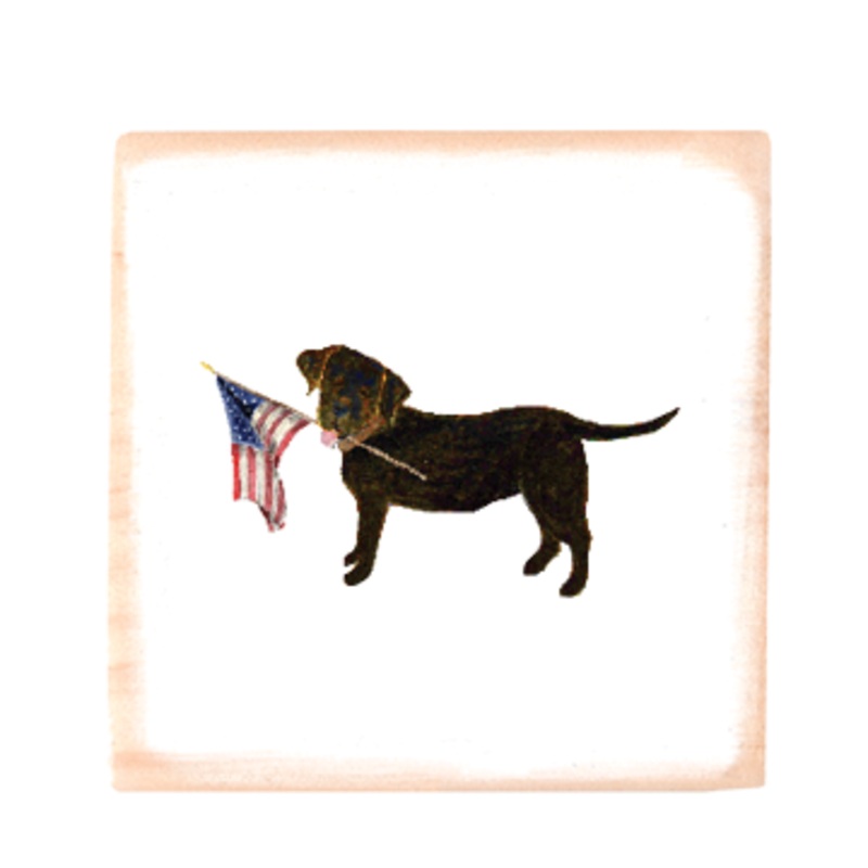 chocolate lab + flag square wood block
