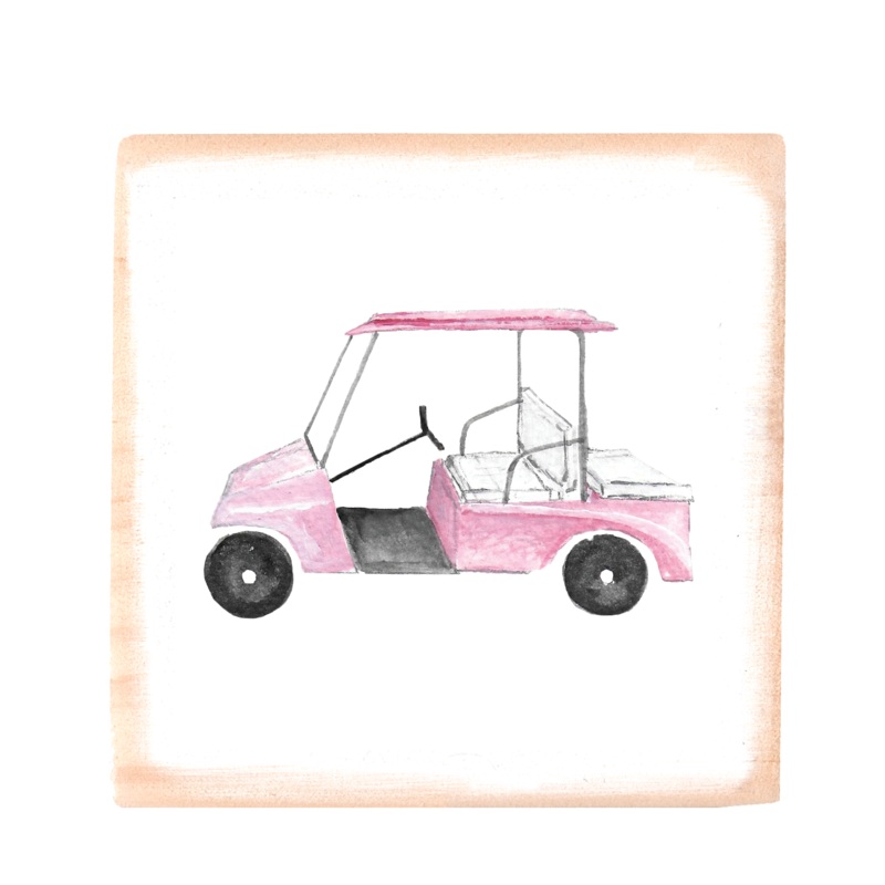 golf cart pink square wood block