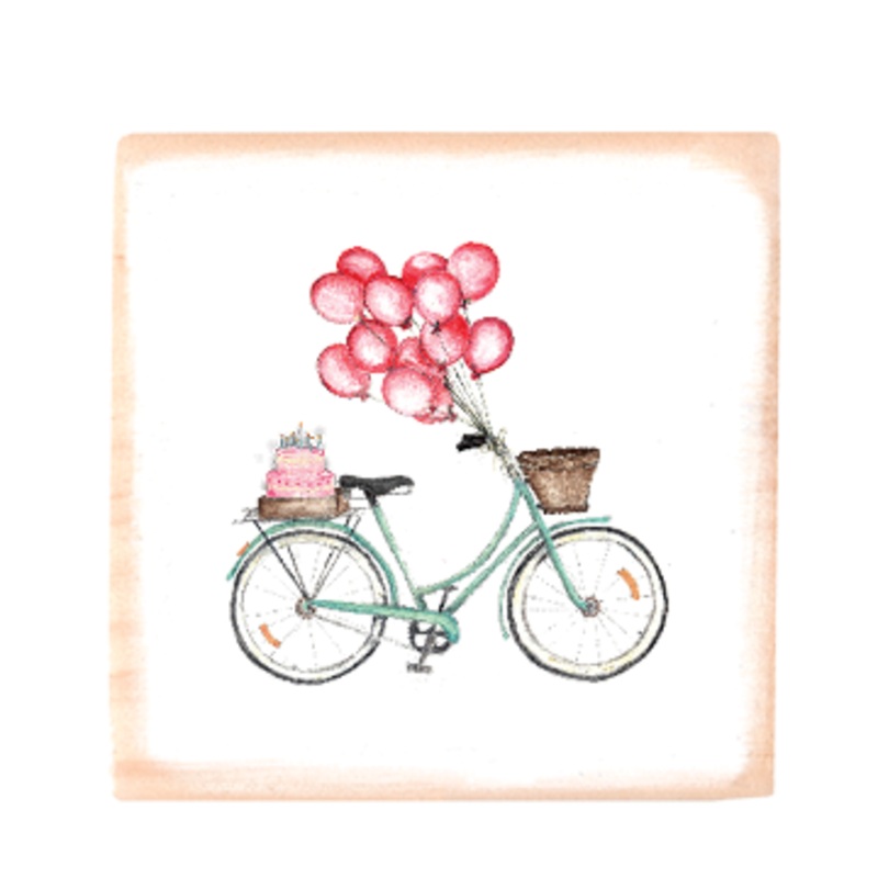 birthday bike square wood block