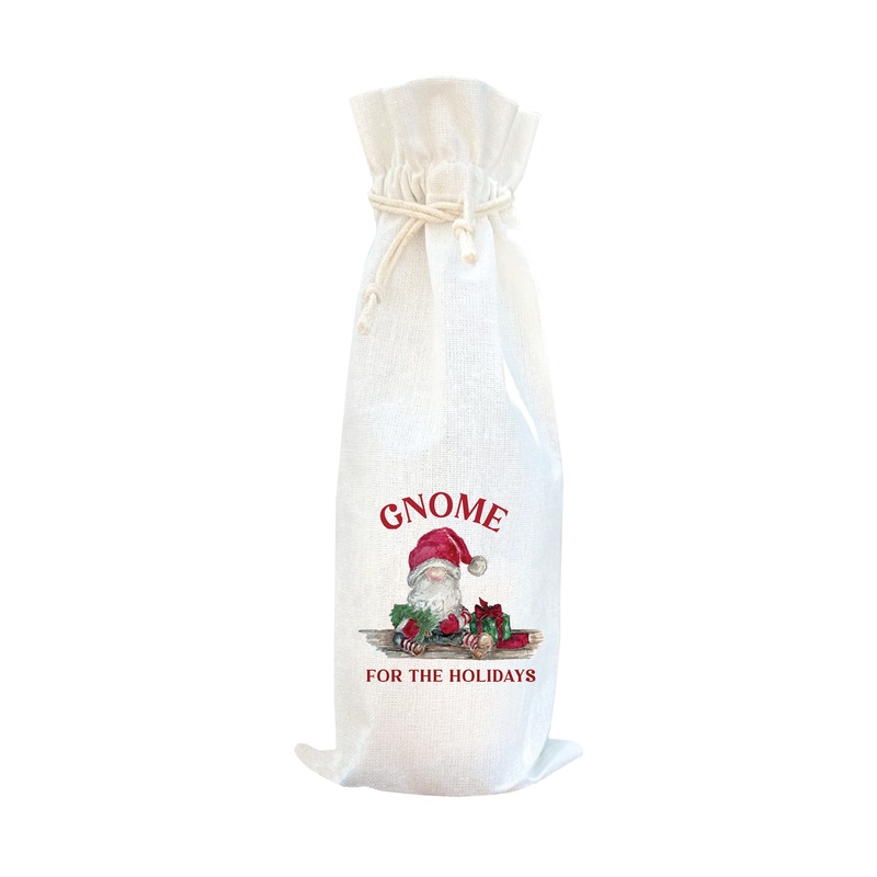 christmas gnome for the holidays only wine bag