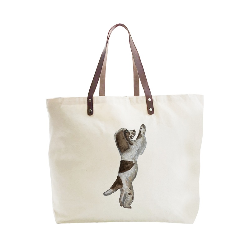 english cocker spaniel on hind legs large tote