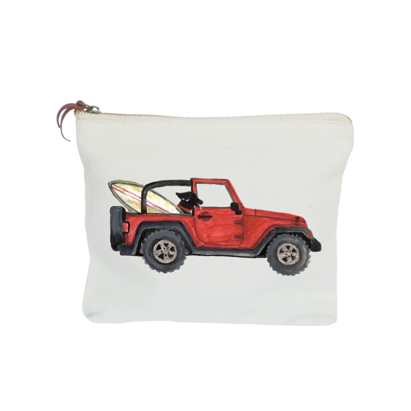 lab in red jeep + board zipper pouch