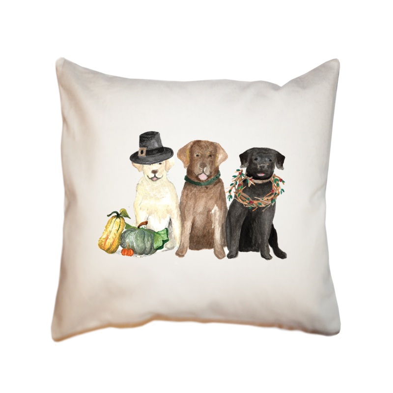 three labs thanksgiving square pillow