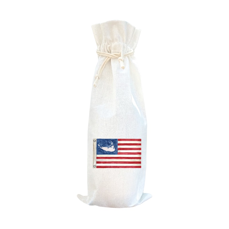 american flag with nantucket wine bag