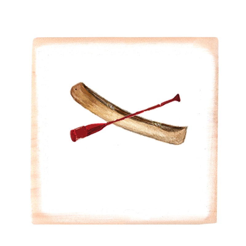 canoe with oar square wood block
