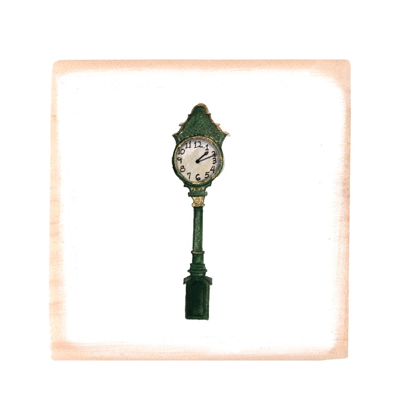 green clock square wood block