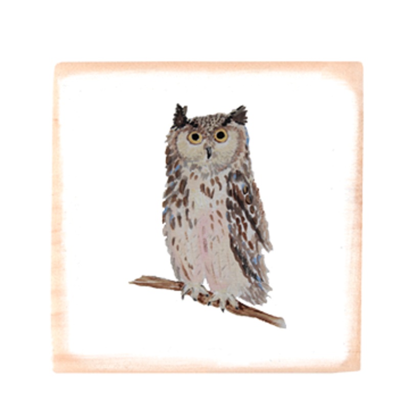 owl square wood block