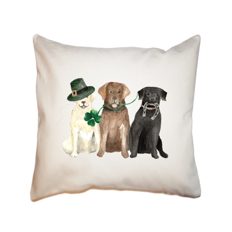 three labs st patrick’s day square pillow