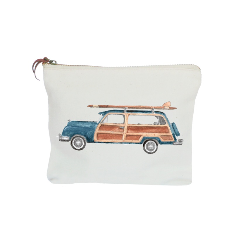 blue woody with surf board zipper pouch