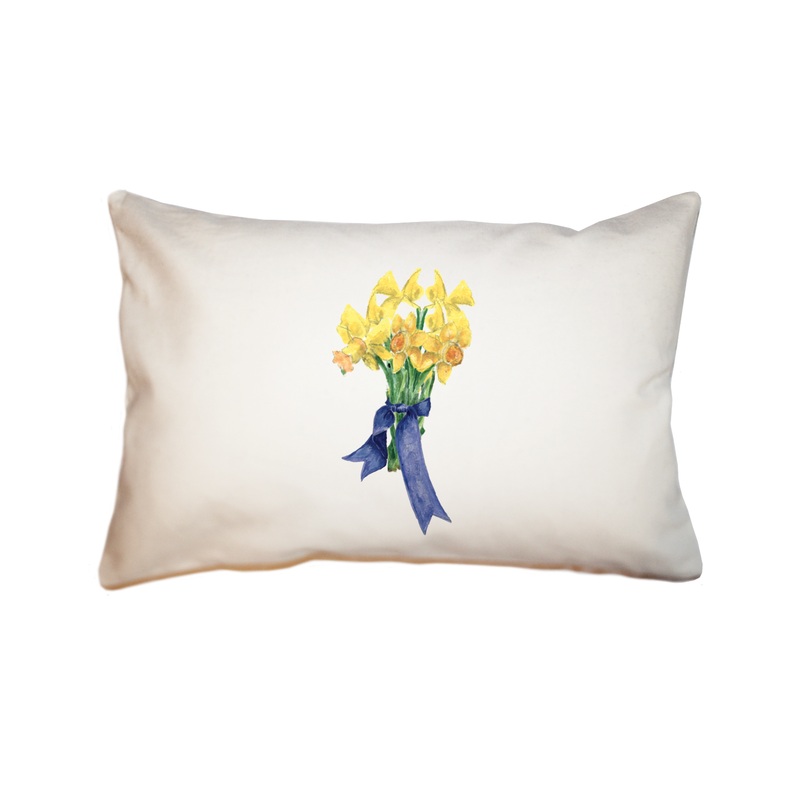 daffodils with blue ribbon rectangle pillow