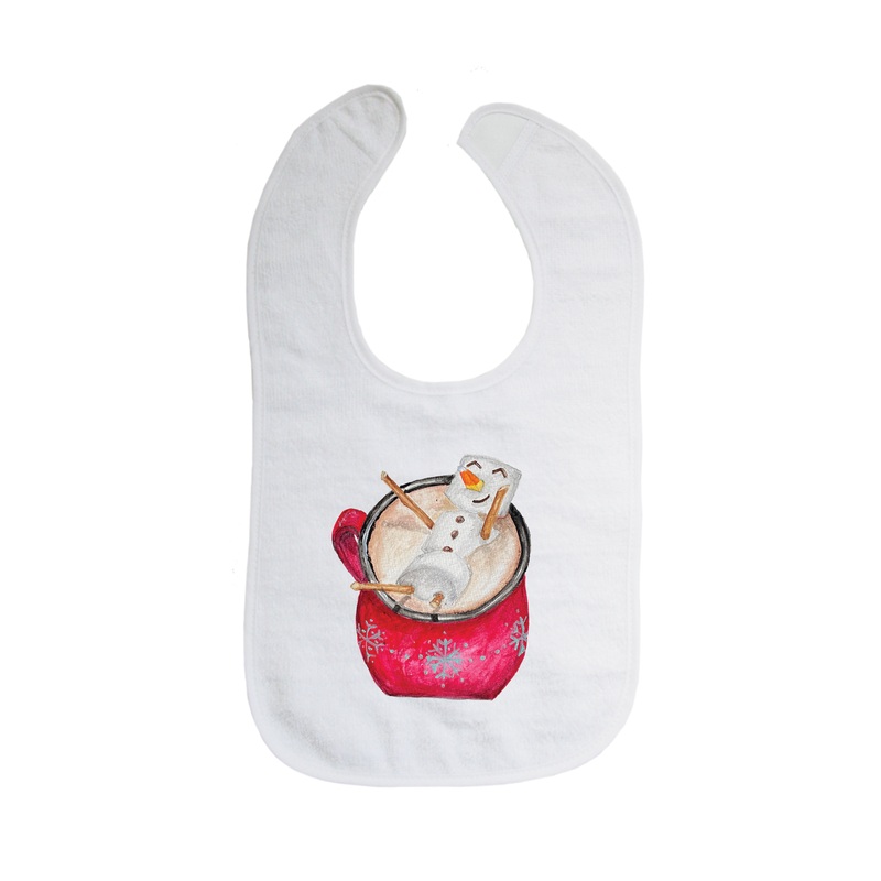 hot cocoa with snowman bib