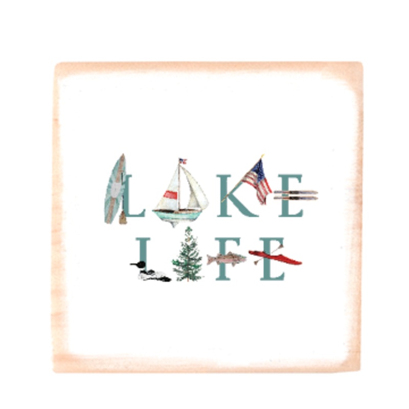 Lake Life square wood block