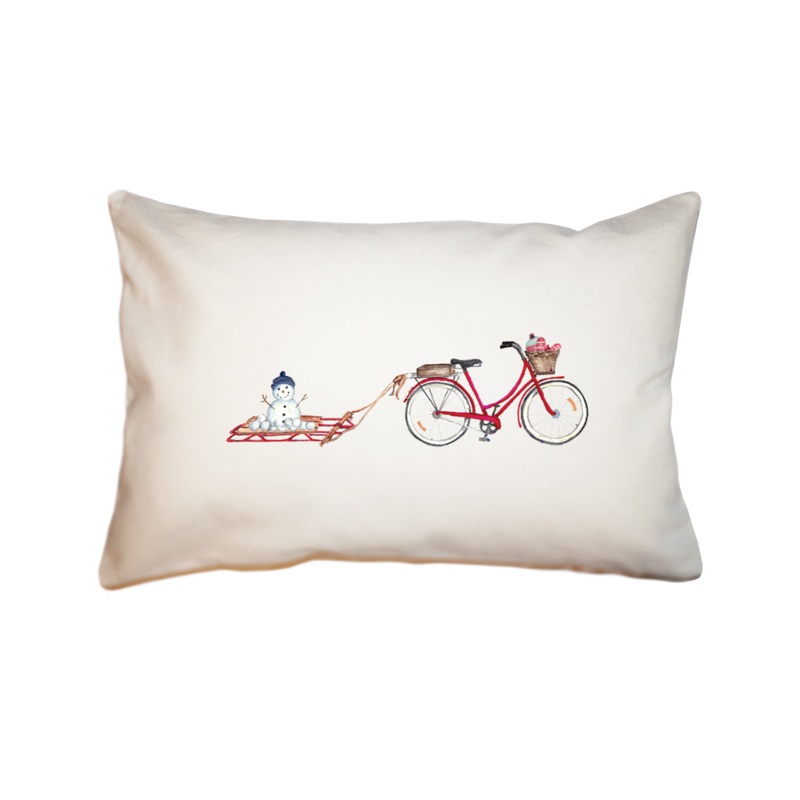 red bike with snowman on sled large rectangle pillow