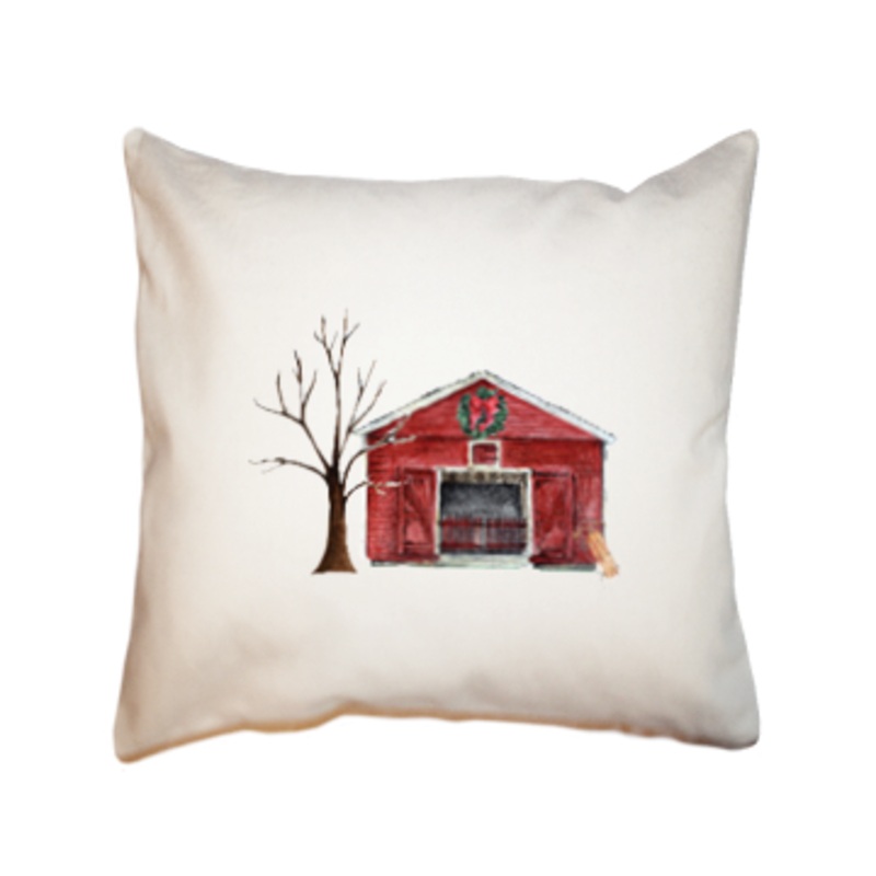 barn winter square pillow