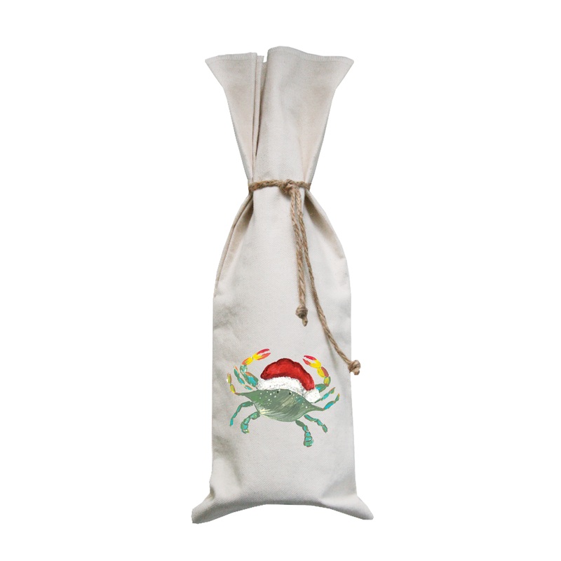 crab with santa hat wine bag