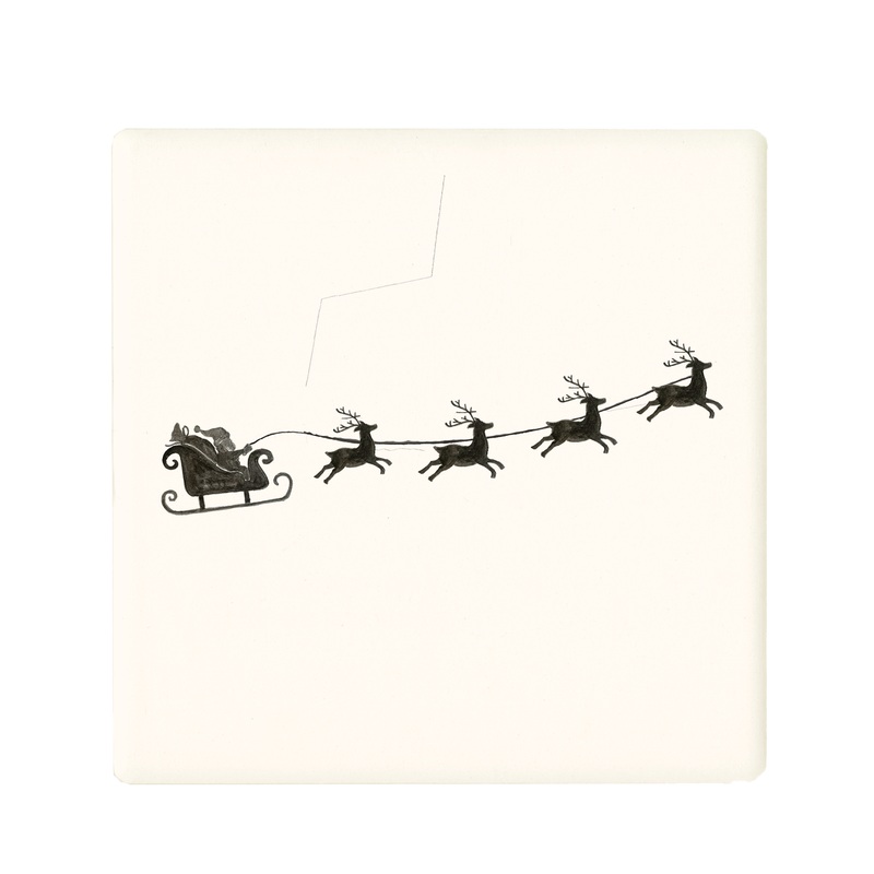 santa with sleigh and reindeer coaster