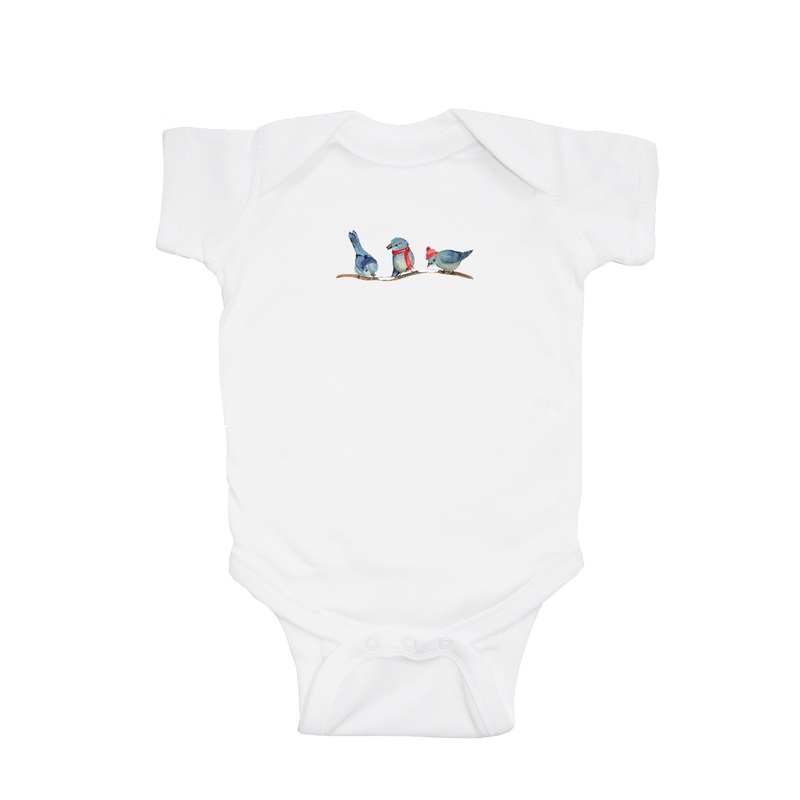 three bluebirds winter baby snap up short sleeve