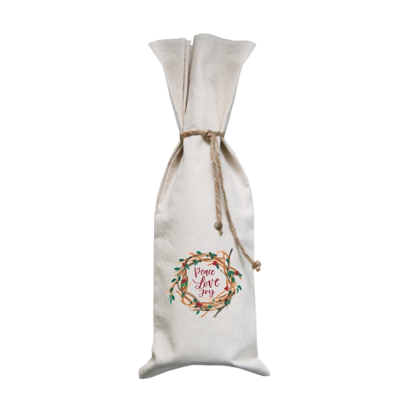 winter stick wreath peace love joy wine bag