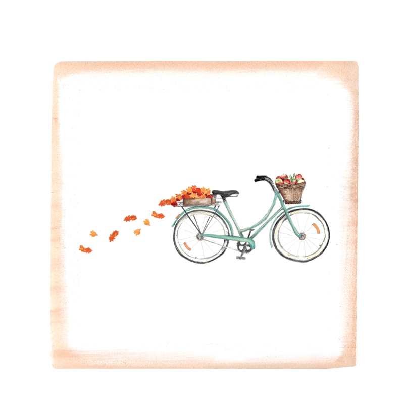 bike with apples and leaves square wood block