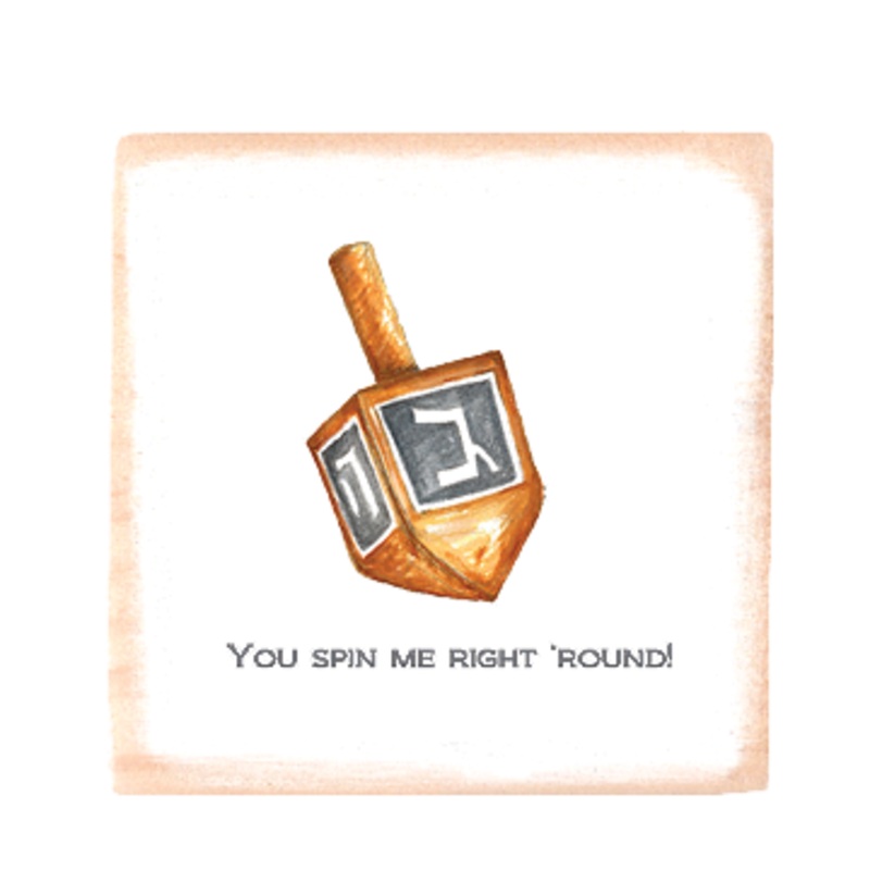 dreidel spin square wood block
