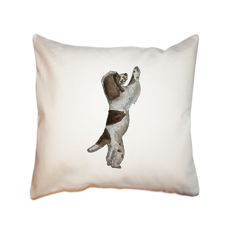 english cocker spaniel on hind legs square pillow