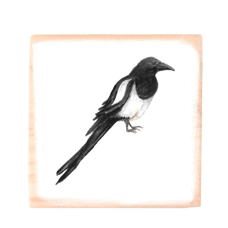 magpie square wood block