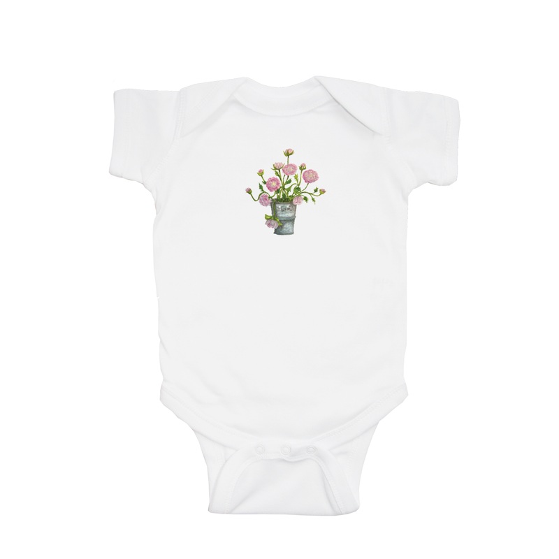 ranunculus in bucket baby snap up short sleeve