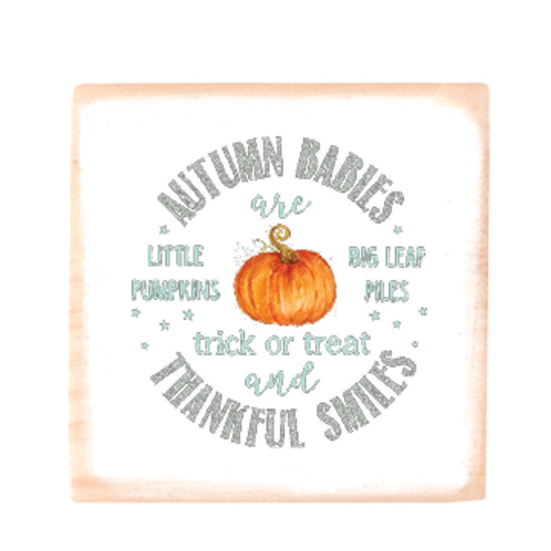 autumn baby square wood block