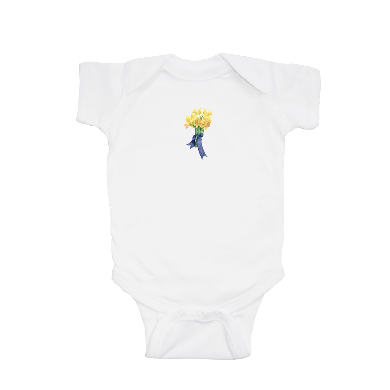 daffodils with blue ribbon baby snap up short sleeve