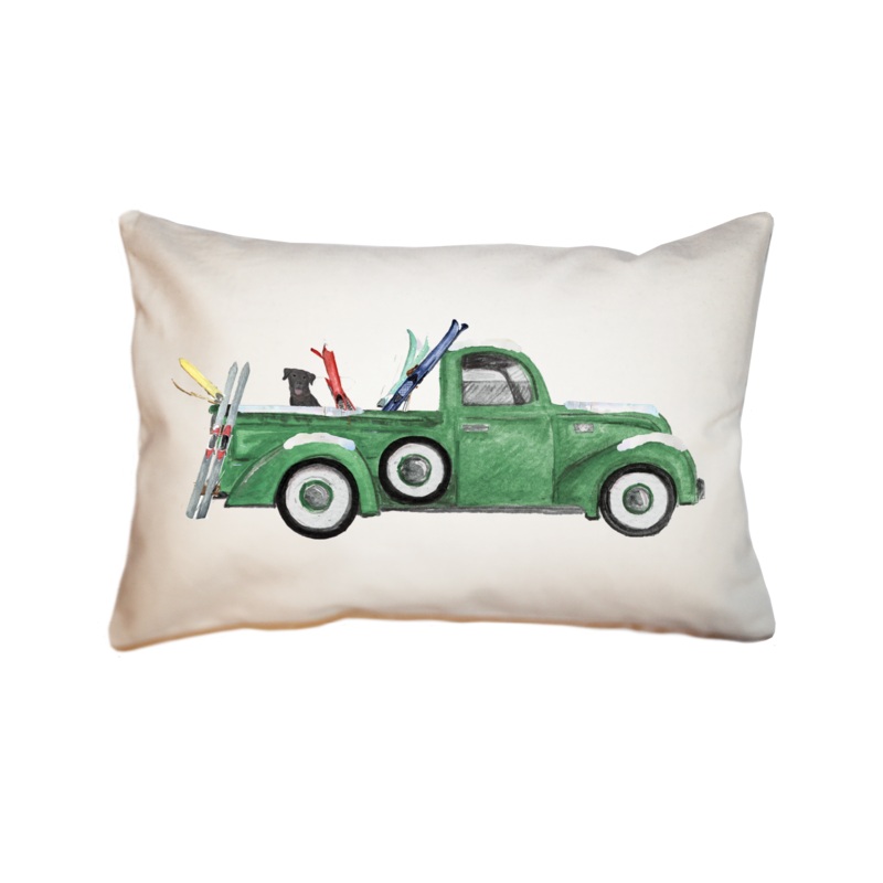 green truck with skis and lab large rectangle pillow