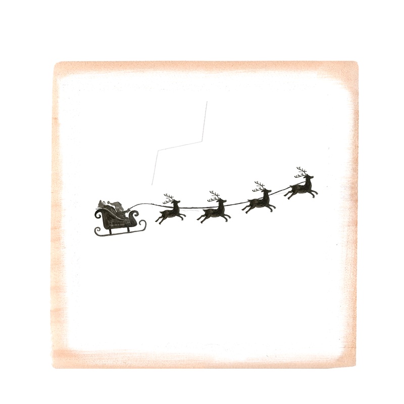 santa with sleigh and reindeer wood block