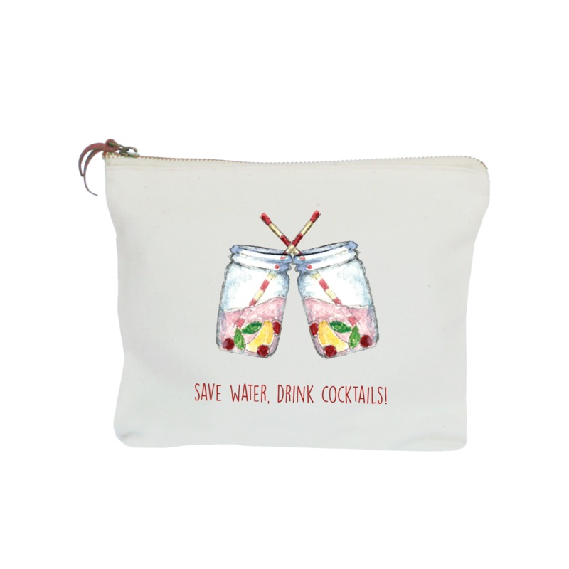 save water drink cocktails zipper pouch