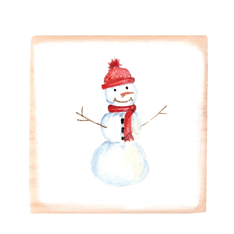 snowman square wood block