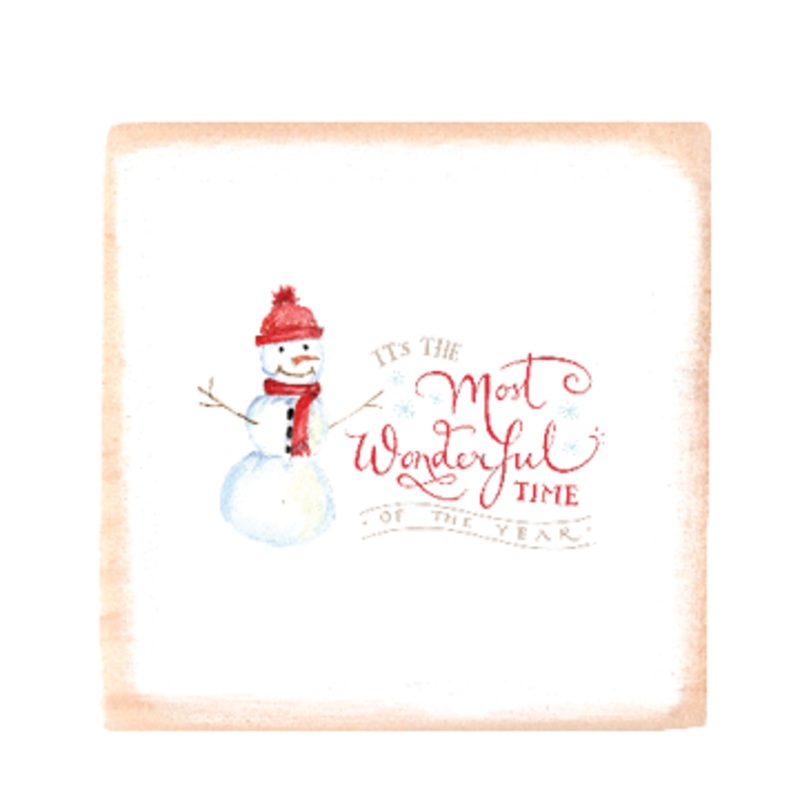 snowman wonderful square wood block