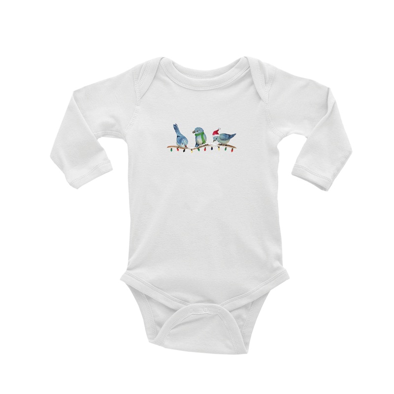three bluebirds christmas baby snap up long sleeve